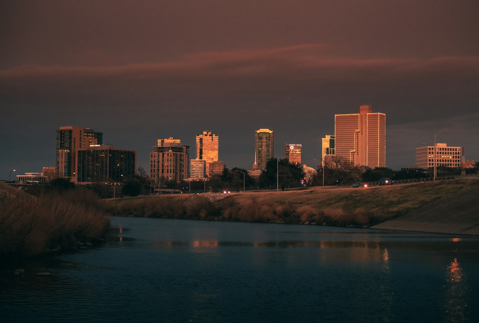 Fort Worth skyline at dusk, home of Patterson Law Group's personal injury attorneys